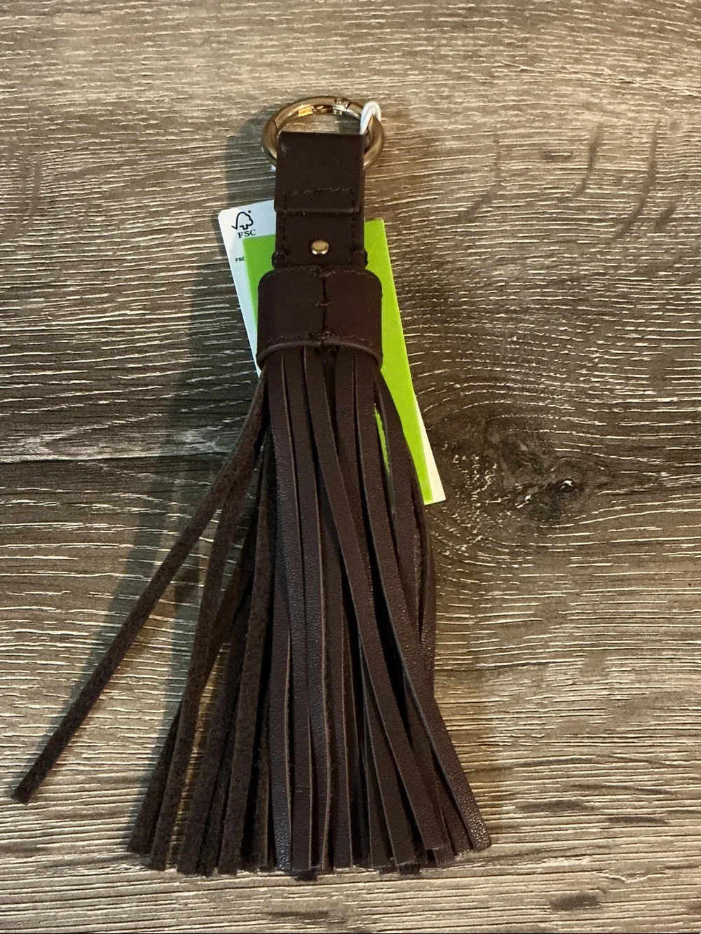 Sam Edelman NWT Dark Brown Leather Tassel Keychain with Gold Hardware 8”
